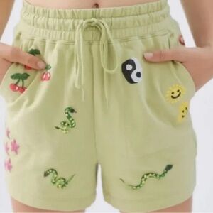 Coney Island Picnic Icons Knit Shorts Green Cherry Rainbow Cactus NWT